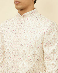 Manyavar Men Primrose Pink Aari Embroidered Sherwani Set