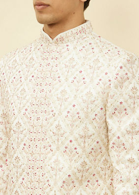 Manyavar Men Primrose Pink Aari Embroidered Sherwani Set