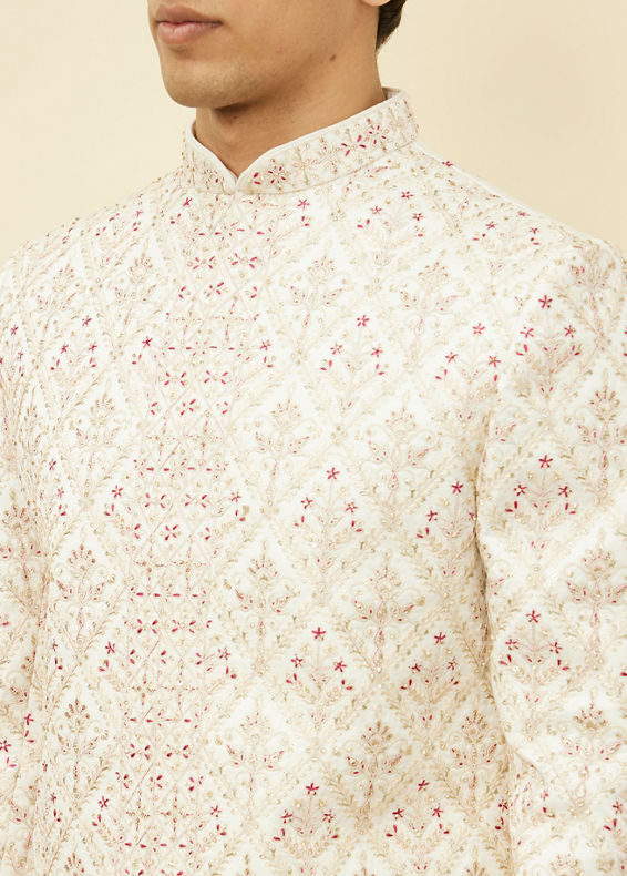 Manyavar Men Primrose Pink Aari Embroidered Sherwani Set