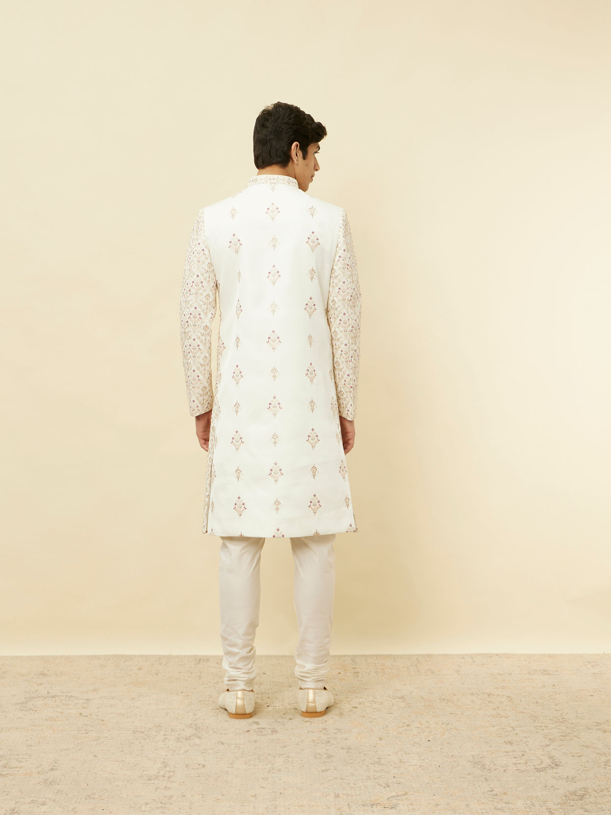 Manyavar Men Primrose Pink Aari Embroidered Sherwani Set