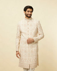 Manyavar Men Veiled Rose Pink Aari Embroidered Sherwani Set
