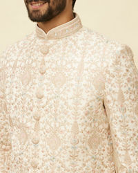 Manyavar Men Veiled Rose Pink Aari Embroidered Sherwani Set