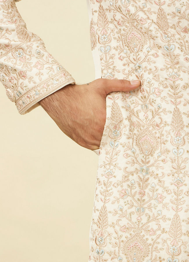 Manyavar Men Veiled Rose Pink Aari Embroidered Sherwani Set