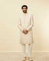 Manyavar Men Veiled Rose Pink Aari Embroidered Sherwani Set