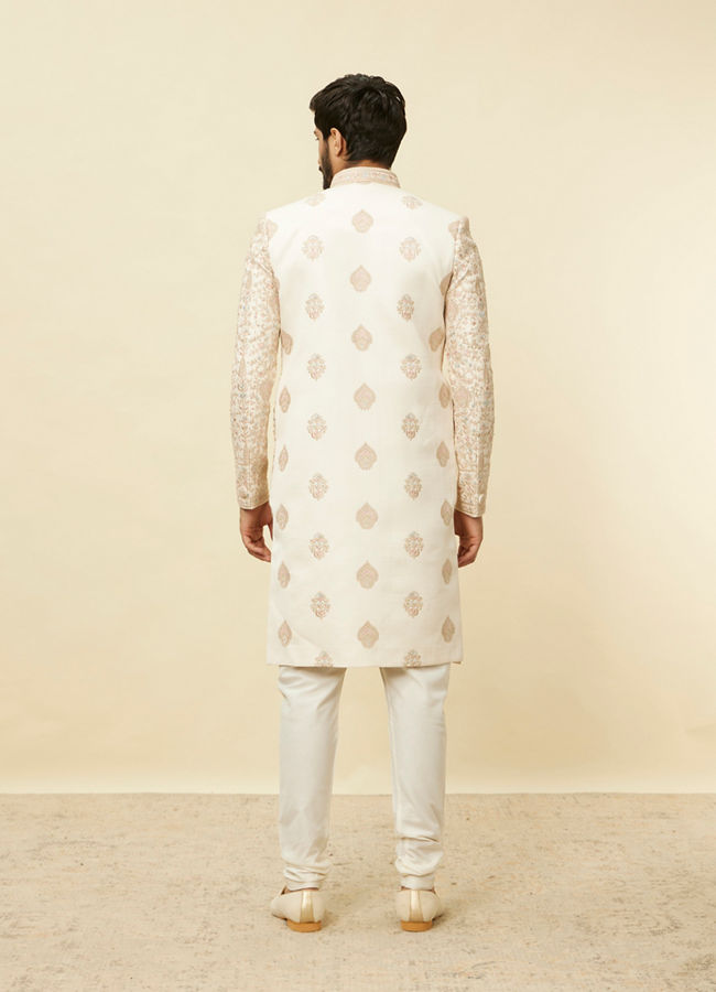 Manyavar Men Veiled Rose Pink Aari Embroidered Sherwani Set