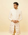 alt message - Manyavar Men Cream Pink Imperial Jaal Patterned Sherwani Set image number 0