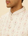 Manyavar Men Cream Pink Imperial Jaal Patterned Open Sherwani Set