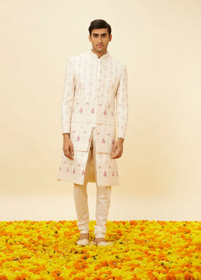 Cream Pink Imperial Jaal Patterned Sherwani Set image number 2