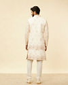 Manyavar Men Cream Beige Shankh Motif Sherwani Jacket Set