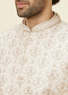 alt message - Manyavar Men Warm White Floral Trellis Patterned Sherwani Set image number 2