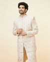 Manyavar Men Warm White Floral Trellis Patterned Open Sherwani Set