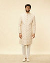 Manyavar Men Rose Pink Imperial Jaal Patterned Layered Sherwani Set