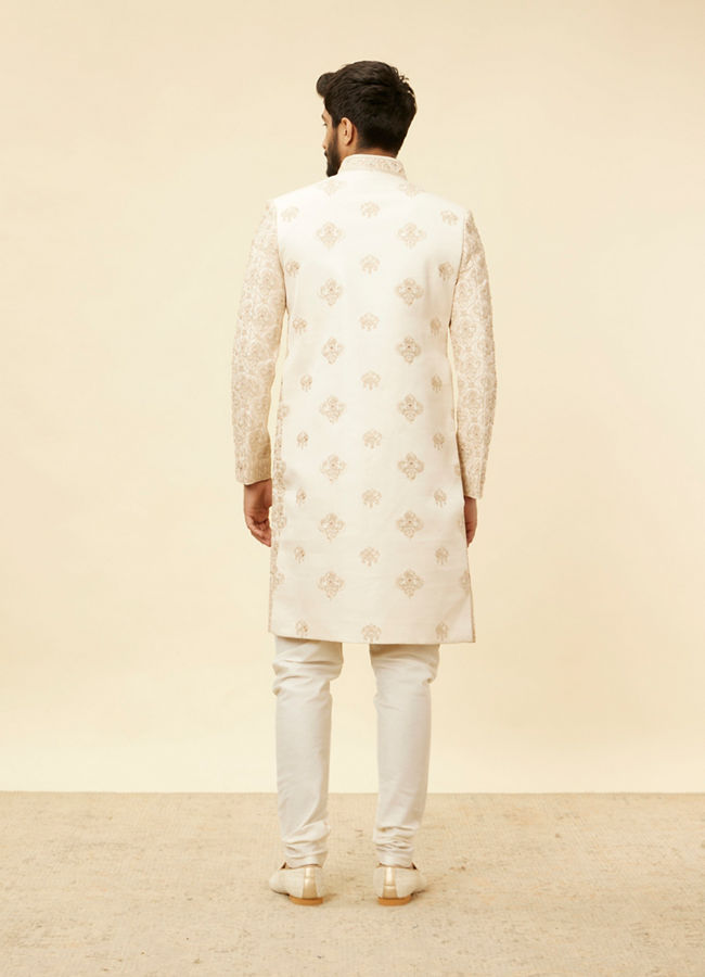 Manyavar Men Rose Pink Imperial Jaal Patterned Layered Sherwani Set