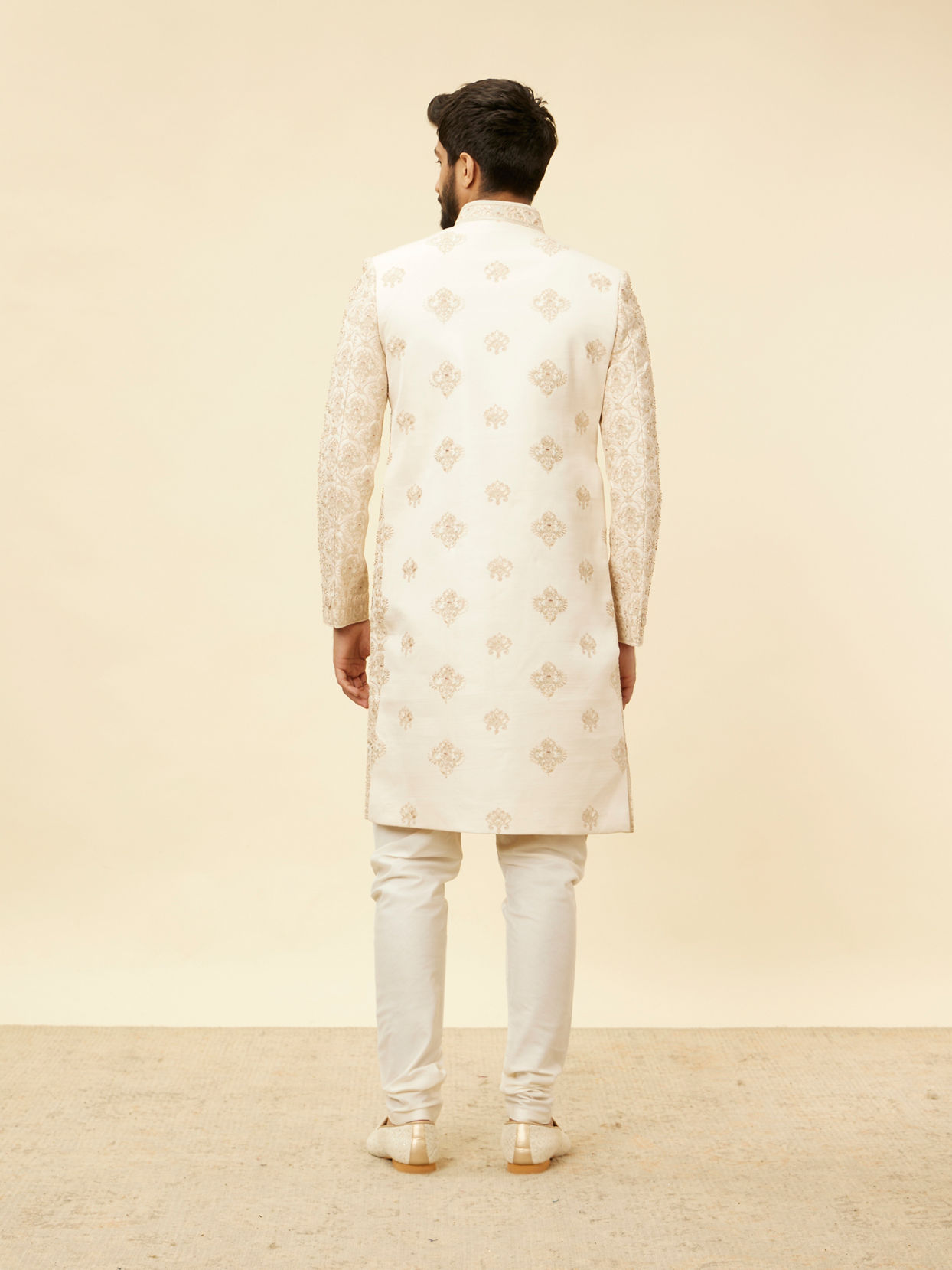 Manyavar Men Rose Pink Imperial Jaal Patterned Layered Sherwani Set