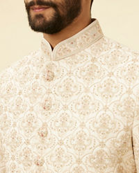 Manyavar Men Rose Pink Imperial Jaal Patterned Layered Sherwani Set