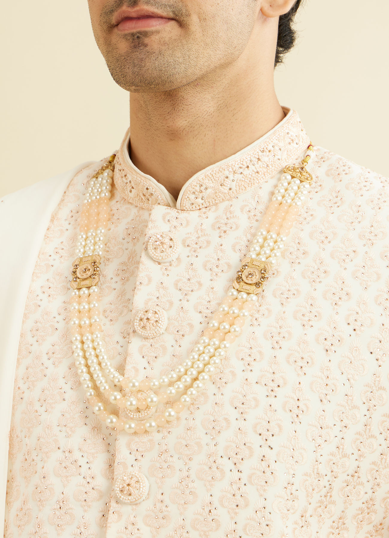 Manyavar Men Warm White Peach Sherwani