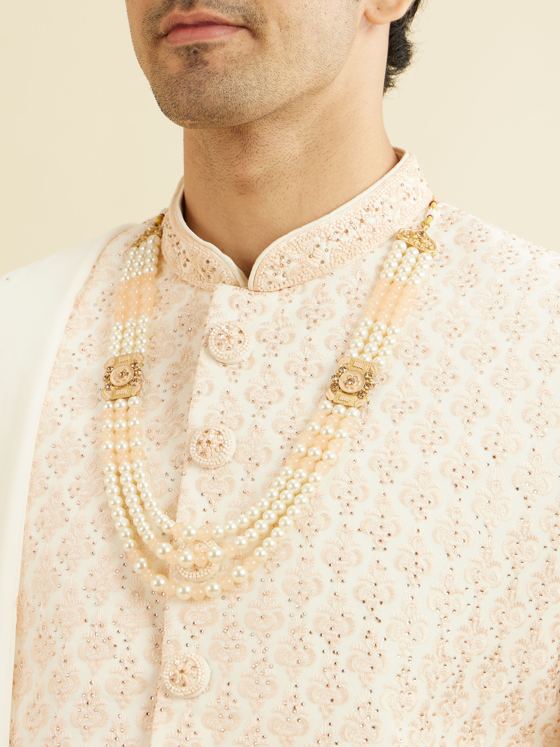 Manyavar Men Warm White Peach Sherwani
