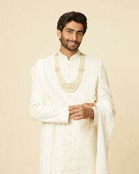 Manyavar Men Warm White Sequined Sherwani Set