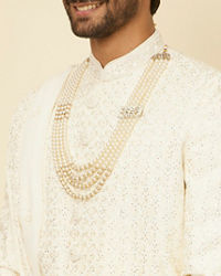 Manyavar Men Warm White Sequined Sherwani Set