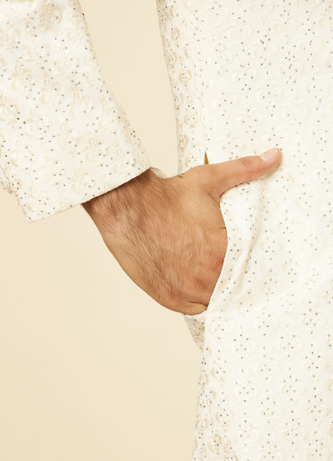 Manyavar Men Warm White Sequined Sherwani Set