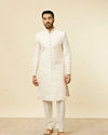 Manyavar Men Warm White Self designed Sherwani Set