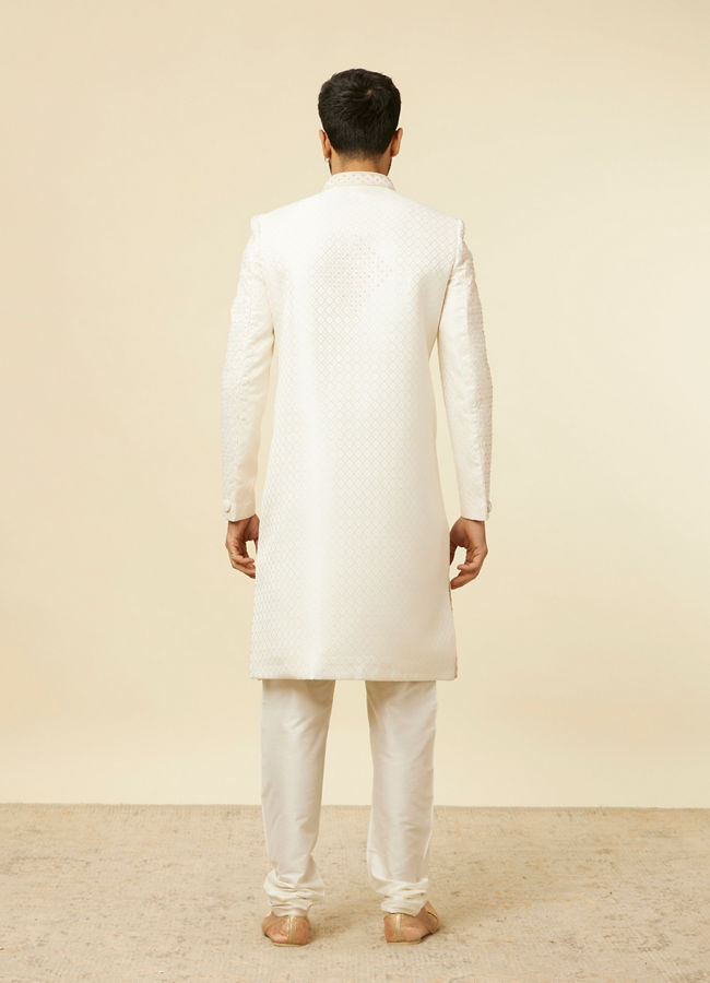 Manyavar Men Warm White Self designed Sherwani Set