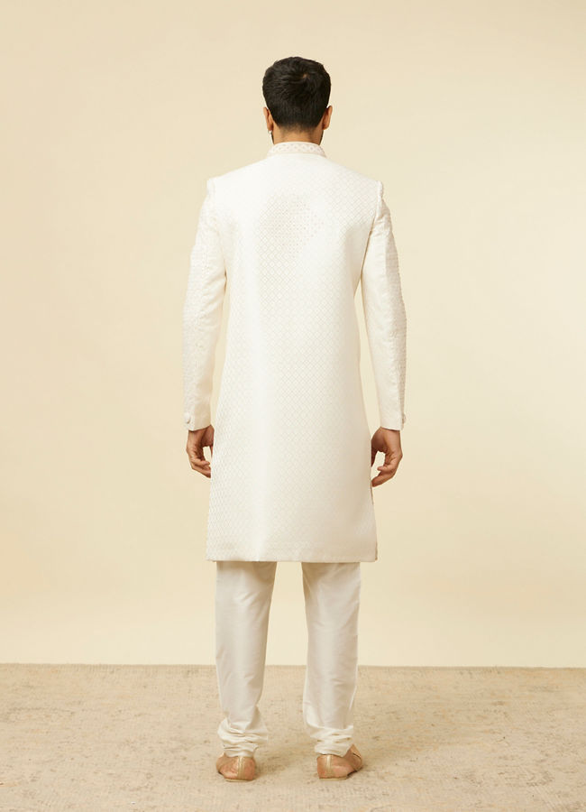 alt message - Manyavar Men Warm White Self-designed Sherwani Set image number 5