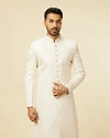 Manyavar Men Warm White Self designed Sherwani Set
