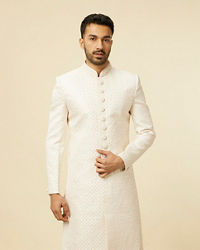 Manyavar Men Warm White Self designed Sherwani Set