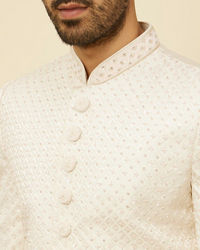 Manyavar Men Warm White Self designed Sherwani Set