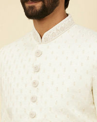 Manyavar Men Warm White Buta Patterned Sherwani Set