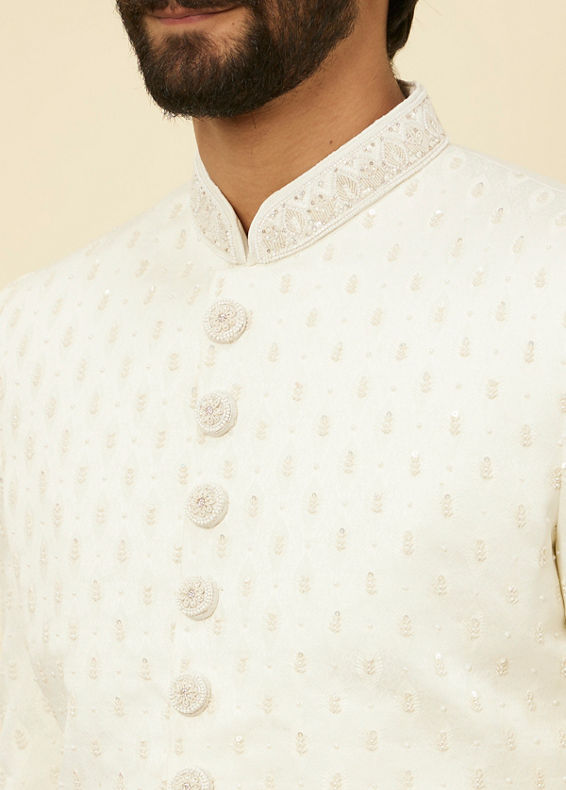 Manyavar Men Warm White Buta Patterned Sherwani Set