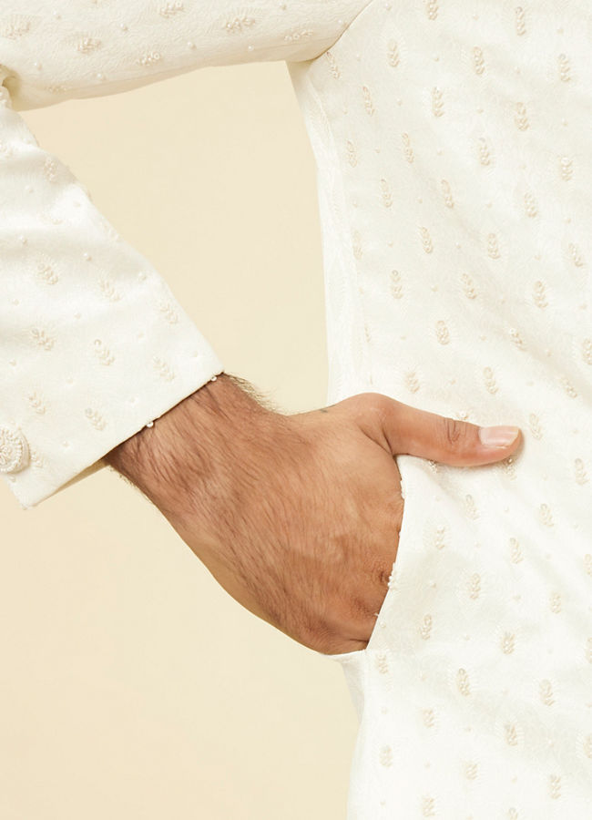 Manyavar Men Warm White Buta Patterned Sherwani Set