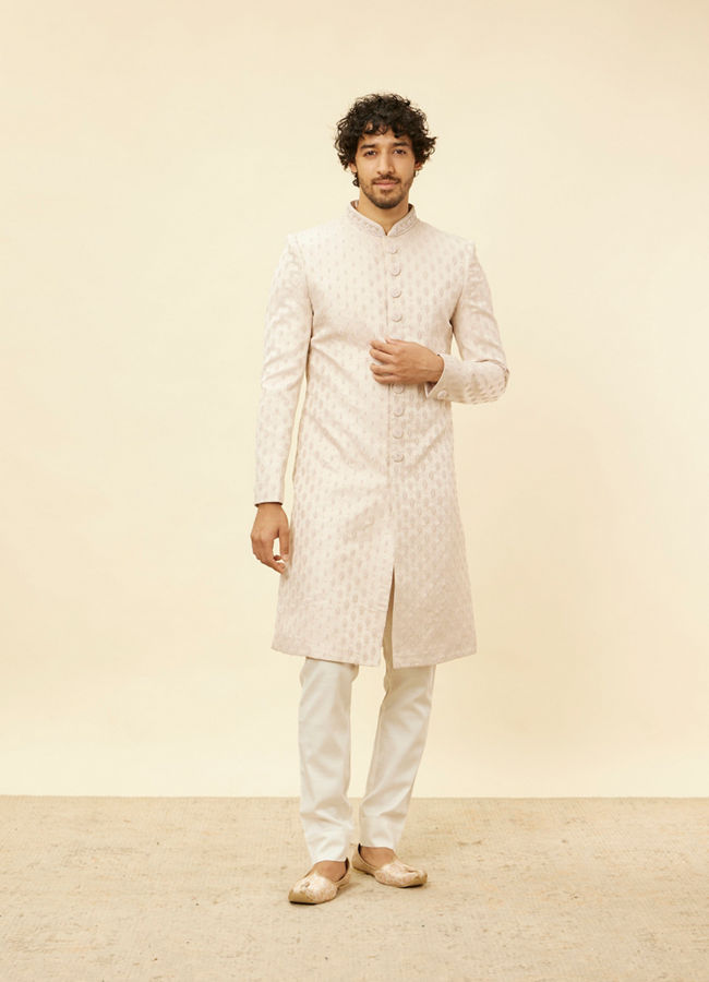 Manyavar Men Crystal Pink Imperial Jaal Patterned Sherwani Set