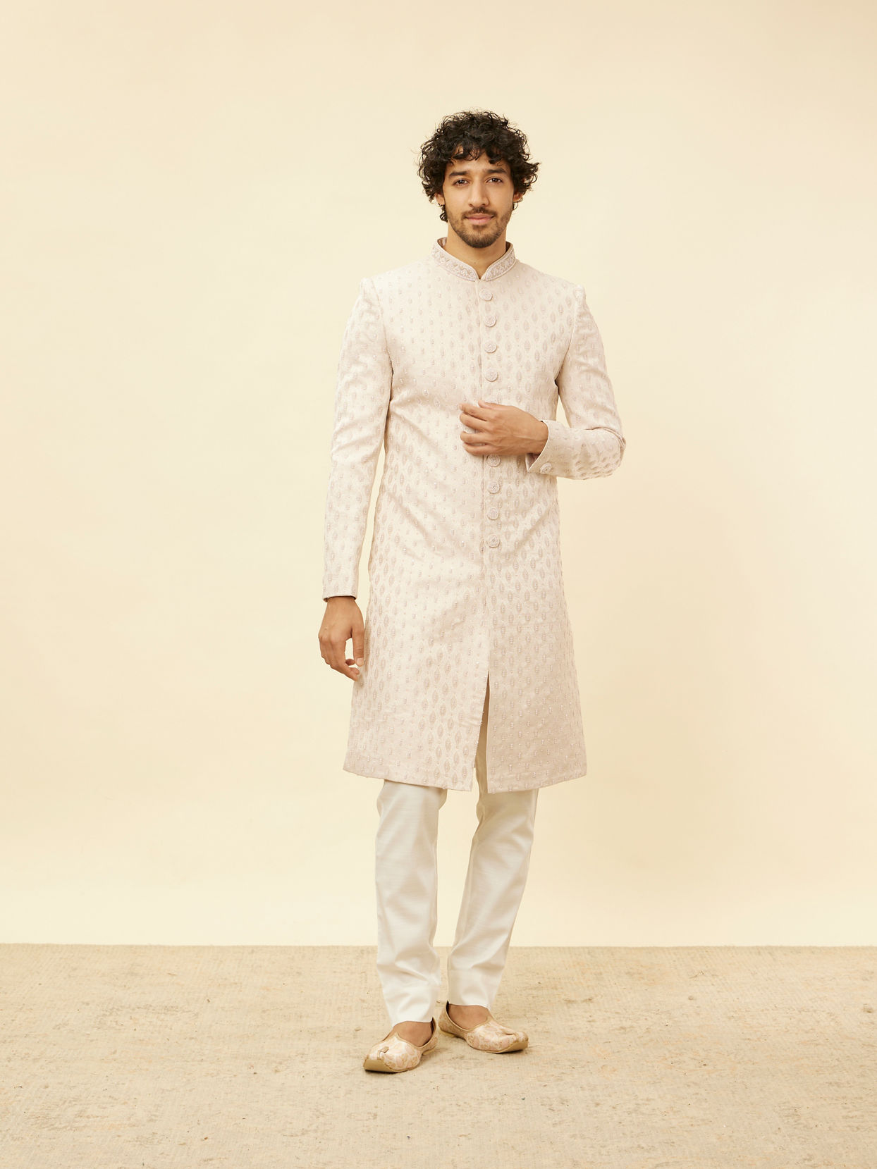 Manyavar Men Crystal Pink Imperial Jaal Patterned Sherwani Set