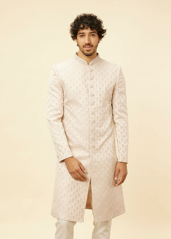 Manyavar Men Crystal Pink Imperial Jaal Patterned Sherwani Set