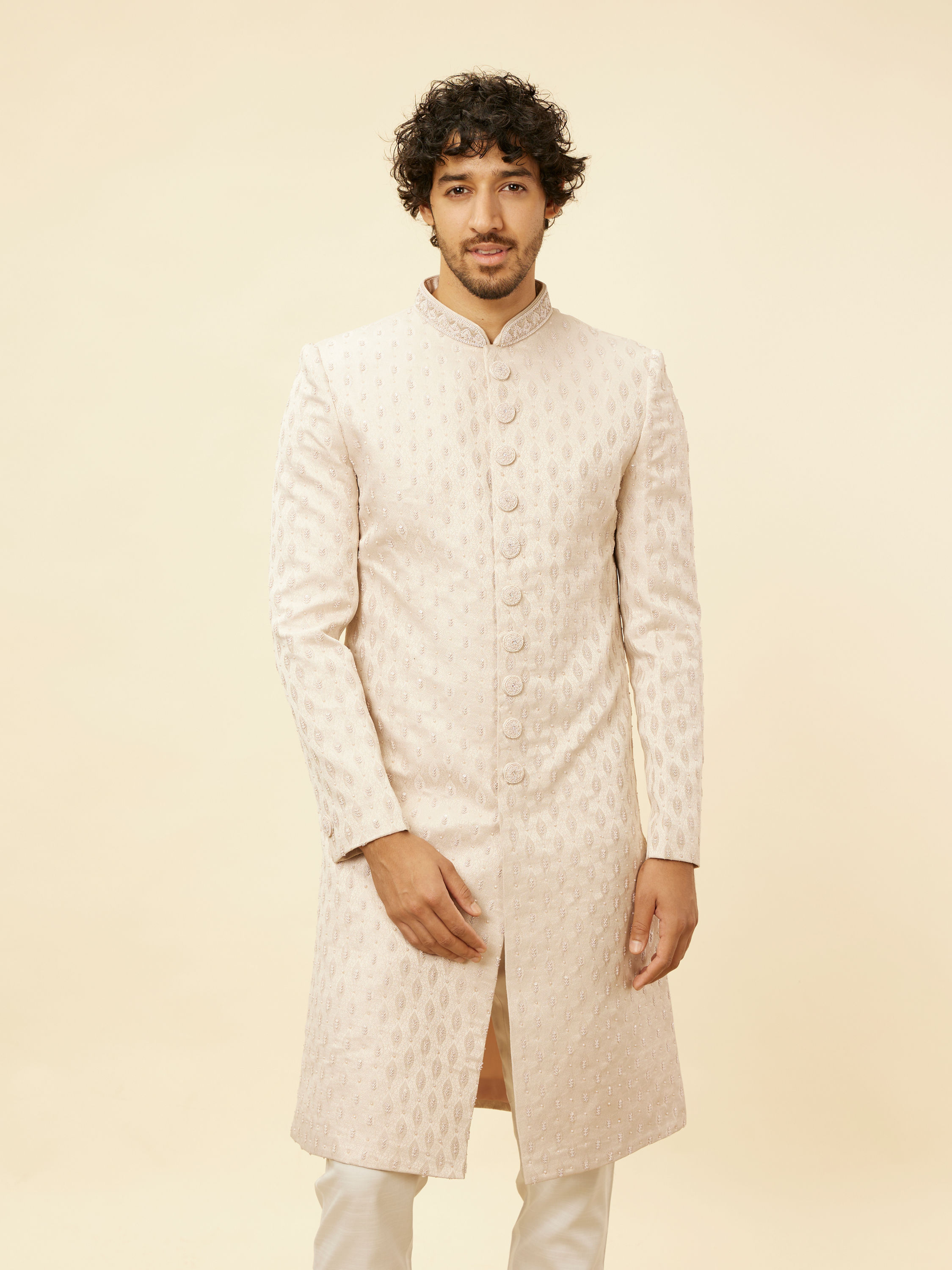 Manyavar Men Crystal Pink Imperial Jaal Patterned Sherwani Set