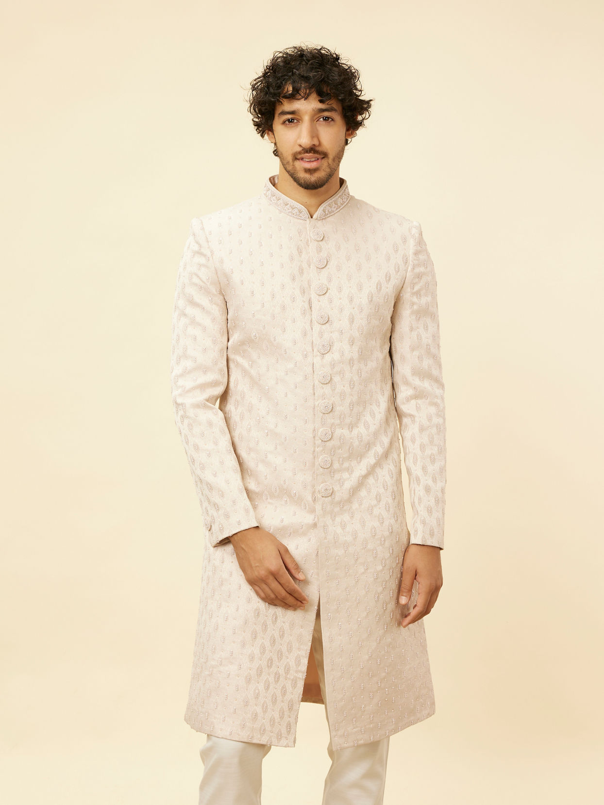 Manyavar Men Crystal Pink Imperial Jaal Patterned Sherwani Set