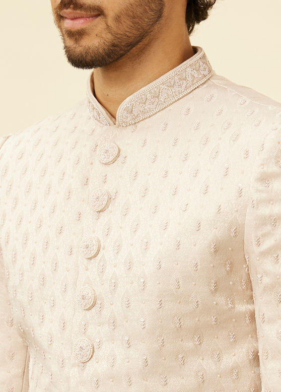 Manyavar Men Crystal Pink Imperial Jaal Patterned Sherwani Set