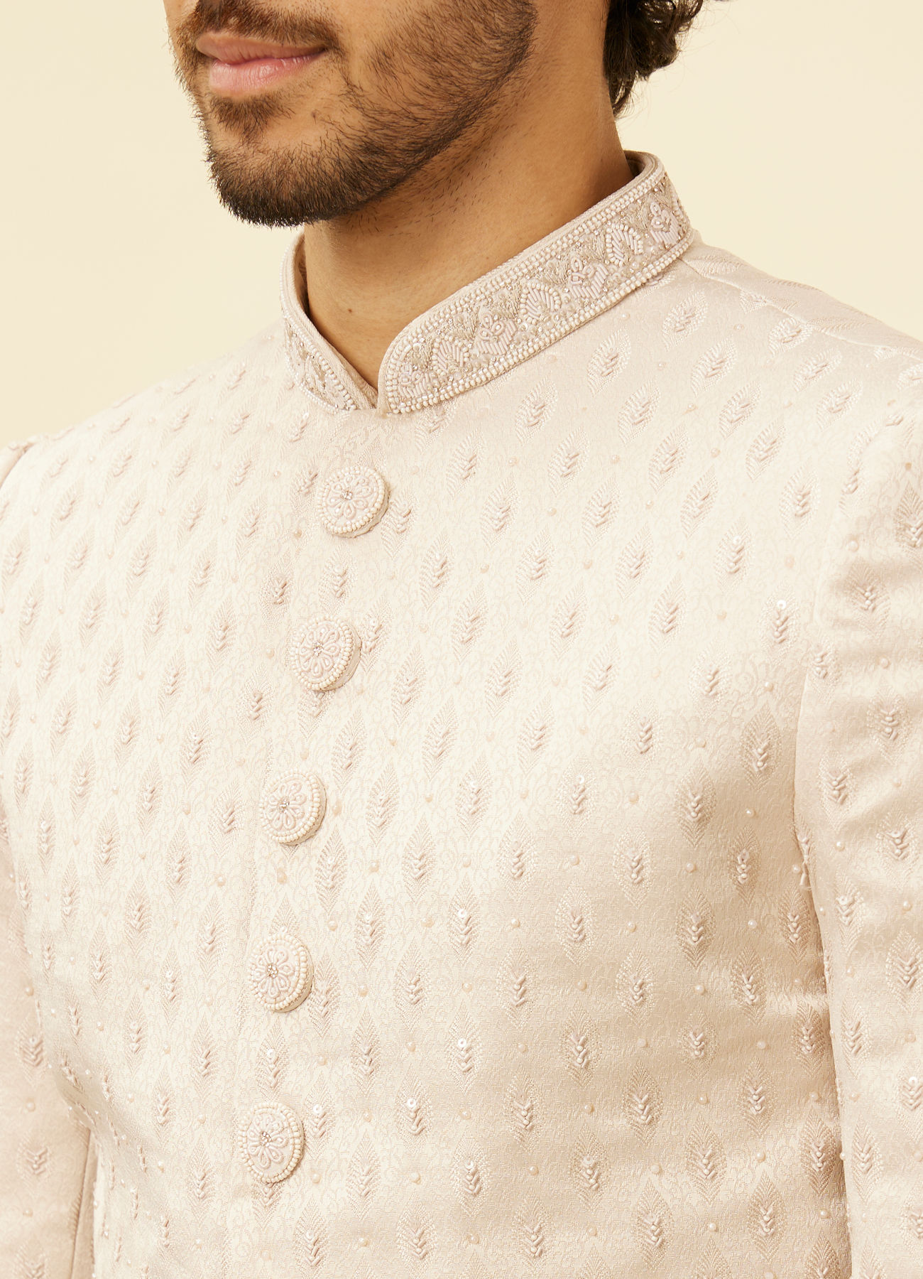Manyavar Men Crystal Pink Imperial Jaal Patterned Sherwani Set