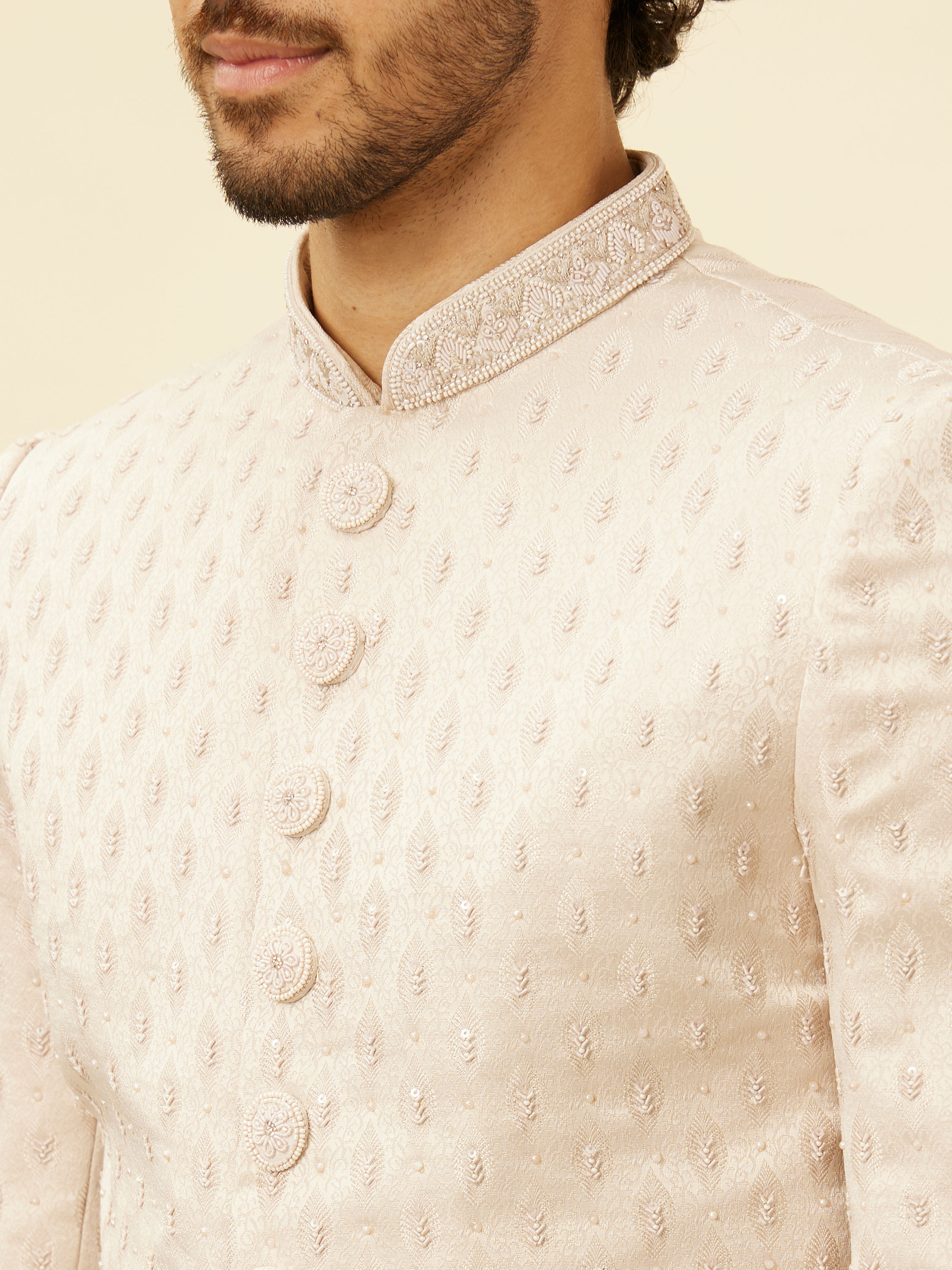 Manyavar Men Crystal Pink Imperial Jaal Patterned Sherwani Set