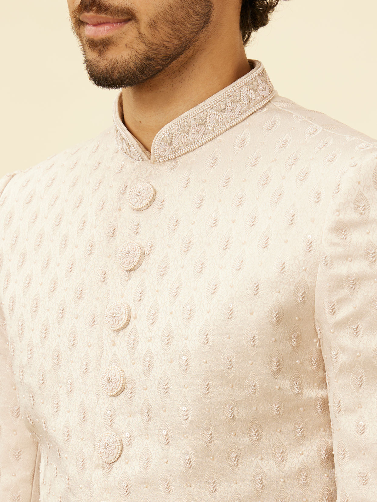 Manyavar Men Crystal Pink Imperial Jaal Patterned Sherwani Set