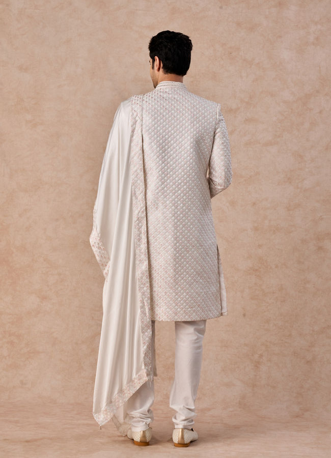 Manyavar Men Radiant Warm White Satin Sherwani