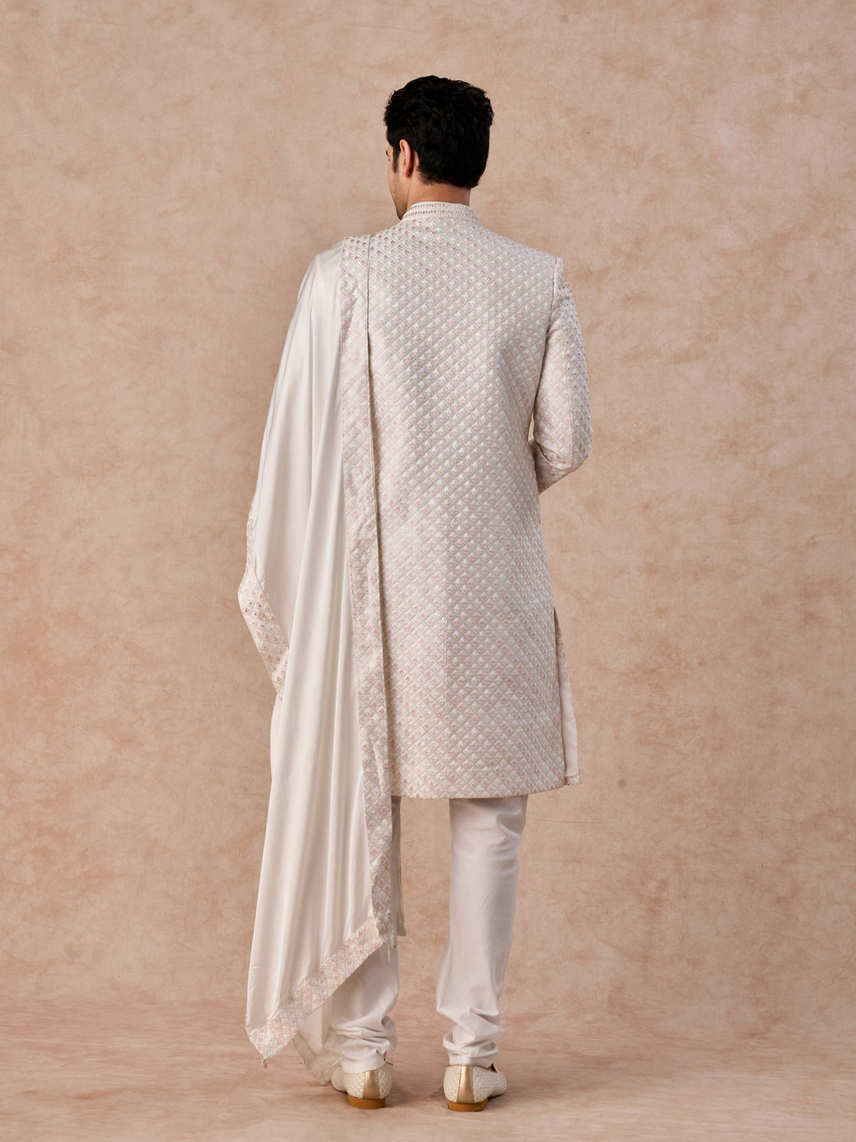 Manyavar Men Radiant Warm White Satin Sherwani
