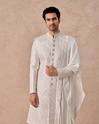 Manyavar Men Radiant Warm White Satin Sherwani