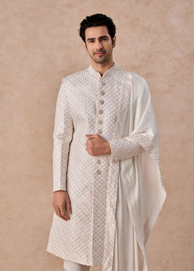 Manyavar Men Radiant Warm White Satin Sherwani
