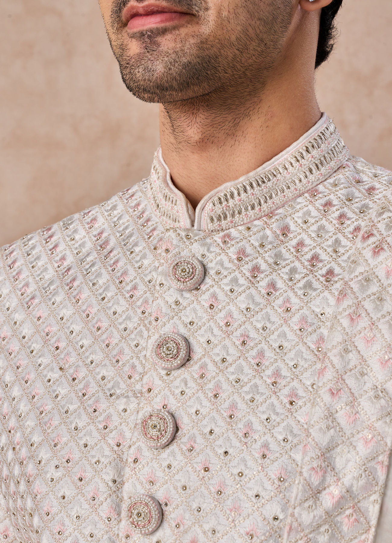 Manyavar Men Radiant Warm White Satin Sherwani