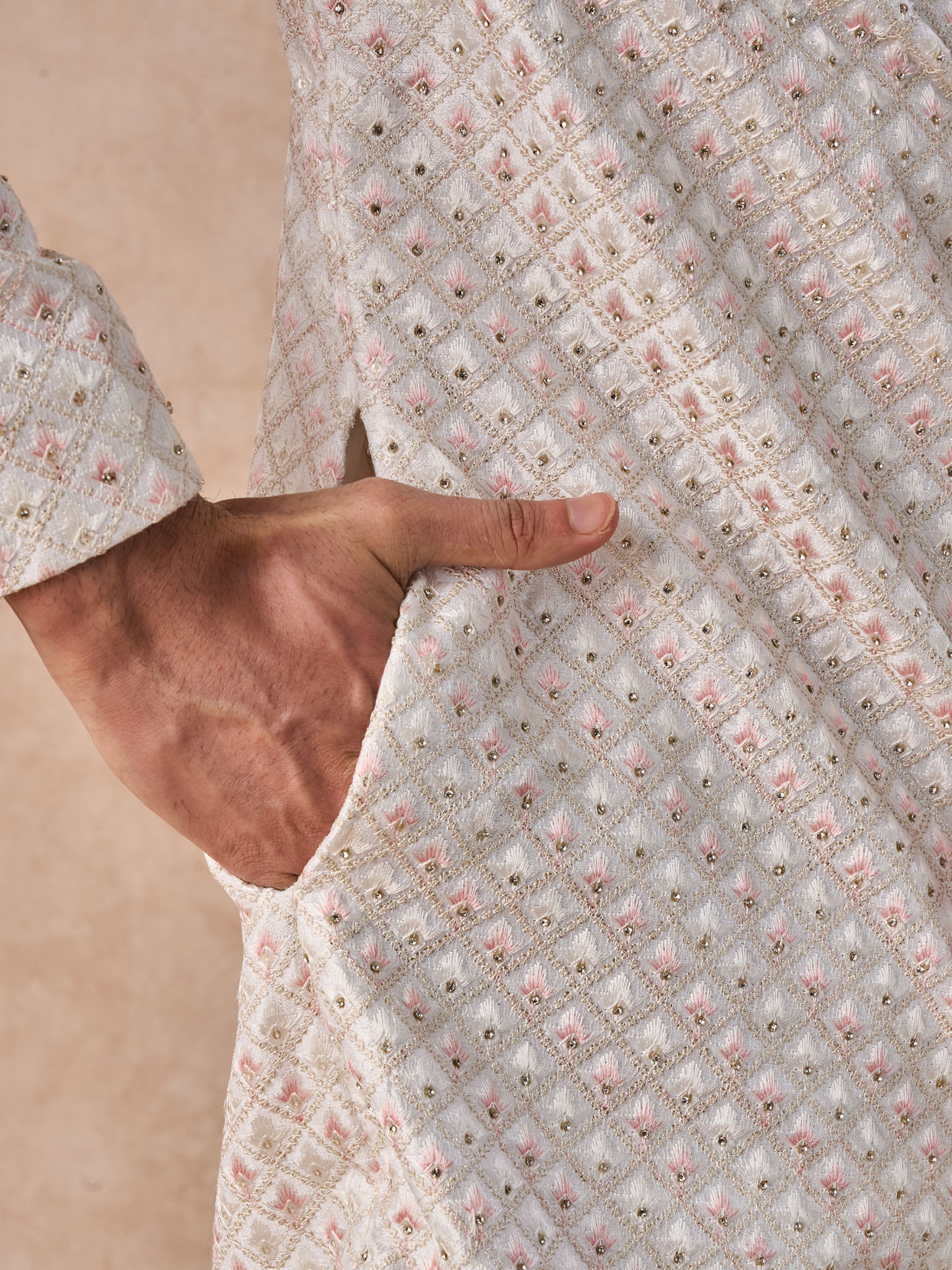 Manyavar Men Radiant Warm White Satin Sherwani