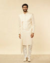 Manyavar Men Rosewater Pink Petal & Fern Patterned Sherwani Set