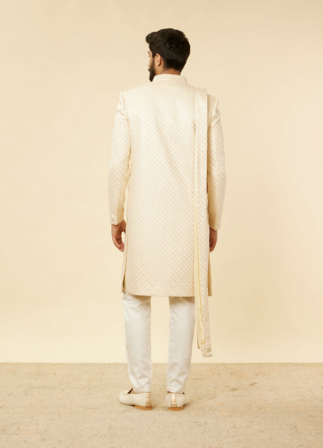 Manyavar Men Rosewater Pink Petal & Fern Patterned Sherwani Set